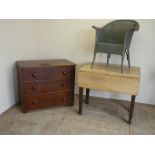 Victorian scumbled pine chest of three long drawers with turned wooden handles (93cm x 78cm x 52cm),