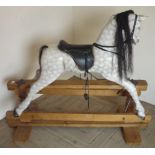 Dapple grey fibreglass bodied rocking horse on wooden swing base (110cm)