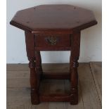 Quality oak occasional table, octagonal top with frieze single drawer, on four turned supports