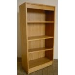 Modern light oak effect bookcase with three adjustable shelves (123cm x 30cm x 62cm)