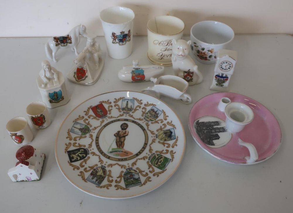 Collection of crested China including Swann model of Tommy and his machine gun with Northallerton