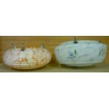Mid century orange marbled effect ceiling light shade (37cm diameter), and another white glass shade