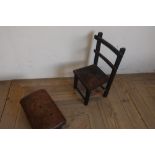 Small Folk Art child's chair, carved and inscribed 'For My Pet', and a leather topped stool (2)