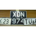 Six continental black and white number plates and a military number plate (7)