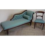 Late Victorian framed chaise lounge with scroll end and raised back (80cm x 50cm x 86cm) and