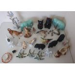Collection of 20th C models of animals and birds including three small flying bird wall plaques,