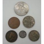A collection of pre-decimal GB coinage including 1919 3d, approx 58 pennies 1911-67, 32 half pennies