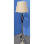 Brushed metal column standard lamp with lamp shade and floor switch