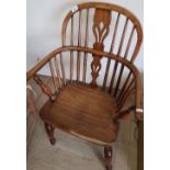 Ash and elm stick back Windsor armchair with crinoline understretcher and turned supports