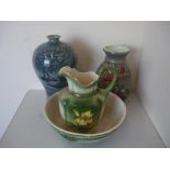 Edwardian jug and bowl set with shaving bowl, a large floral pattern vase and a modern Chinese
