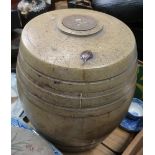 Large salt glazed wine barrel with grape and wine motif to the front and banded detail (45cm high)