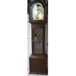 Modern oak cased 8 day chiming long cased clock, with brass moon dial, made in West Germany (Appox