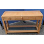 Willis & Gambier Escana dining oak side table with three drawers on square supports, joined by a