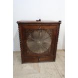 Early 19th C rosewood escritoire, fall front with pleated silk glazed door, fitted interior above