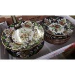 Soho pottery Solian Ware dessert service, printed and painted with foliage, a hobnail and starcut