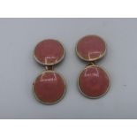 Pair of gold and pink guilloche enamel cufflinks, stamped 18