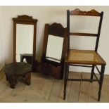Edwardian inlaid mahogany bedroom chair, Edwardian walnut hall mirror with shelf, a wall mirror