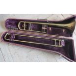 Roth Reynolds Trombone No. 88537, in fitted case, and a Fischer Chromatic Harmonica