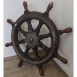 Ship wheel with brass mounts (78cm diameter)
