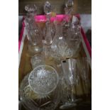 Large selection of various assorted glassware including drinking glasses, wine glasses, decanters,