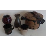 Selection of various Studio ceramics including casserole pot, various vases, bowls etc