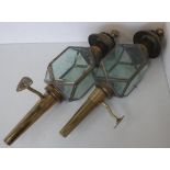 Pair of unusual Limehouse Lamp Co. carriage lamps with bevelled and etched glass panels and wall