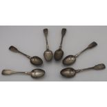 Set of six George IV hallmarked silver Fiddle pattern tea spoons, London 1821 by William Eley &