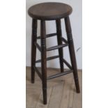 Stained beech bar stool with circular top and turned ringed legs