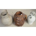 Extremely large wood effect ceramic tankard with merry monks drinking beer and two other vases (3)