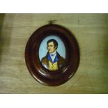 Mahogany framed oval porcelain miniature of Robert Burns (14cm x 12cm including frame)
