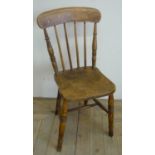 Late Victorian pine farmhouse chair with H shaped understretcher