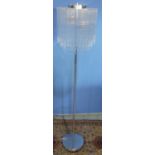 Modern chrome standard lamp, hung with graduating glass icicles (156cm)