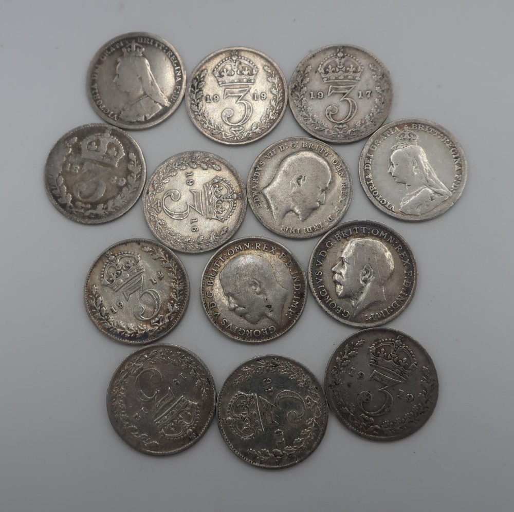 Enamelled Victorian crown 1844; thirteen pre-1920 silver 3d, twelve post-1920 3d and a George VI - Image 3 of 5