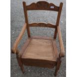 Victorian beech commode armchair on turned supports with lift up seat
