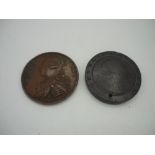 A George III and Queen Charlotte marriage bronzed commemorative medallion,and a George III cartwheel