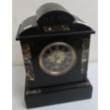Late Victorian slate and marble mantel clock, two train striking movement