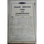 British Railways train service York and Scarborough timetable dated September 1951 (32cm x 51cm)