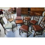 Mahogany single drawer occasional table, set of four oak dining chairs, armchair, and two other