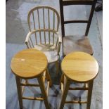 19th Century ash and elm child's Windsor armchair, later painted white, a beech kitchen chair,two