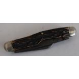 Late 19th C pocket knife, three steel blades stamped Lockwood Brothers Sheffield, stag horn handles