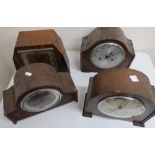 1930's Haller chiming wall clock in walnut case and three other oak cased chiming mantel clocks