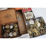 Pocket watch movements, cases, dials, etc (one box)