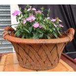Terracotta Whichford pottery basket weave oval twin handled planter (40cm x 23cm)