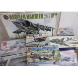Selection of various boxed Airfix, Matchbox, Revell and other aircraft models, mostly boxed on spurs