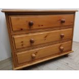 The Cabinet Workshop Warwick, pine chest of three long drawers on bun feet (90cm x 72cm x 45cm)