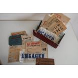 Box containing a quantity of various assorted luggage labels including Cheshire lines, GWR, LNER etc