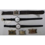 Ladies silver cased trench style, a similar wrist watch, a 1930s tono-shaped chromium plated gents