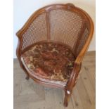 French style armchair with molded frame, and canework panels on molded cabriole legs