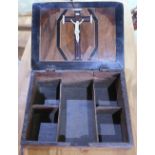 Small 18th century and later oak and walnut writing slope, the hinged lid revealing a bone and