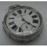 Late Victorian key wound silver cased pocket watch, white enamel dial, gilt full plate, fusee